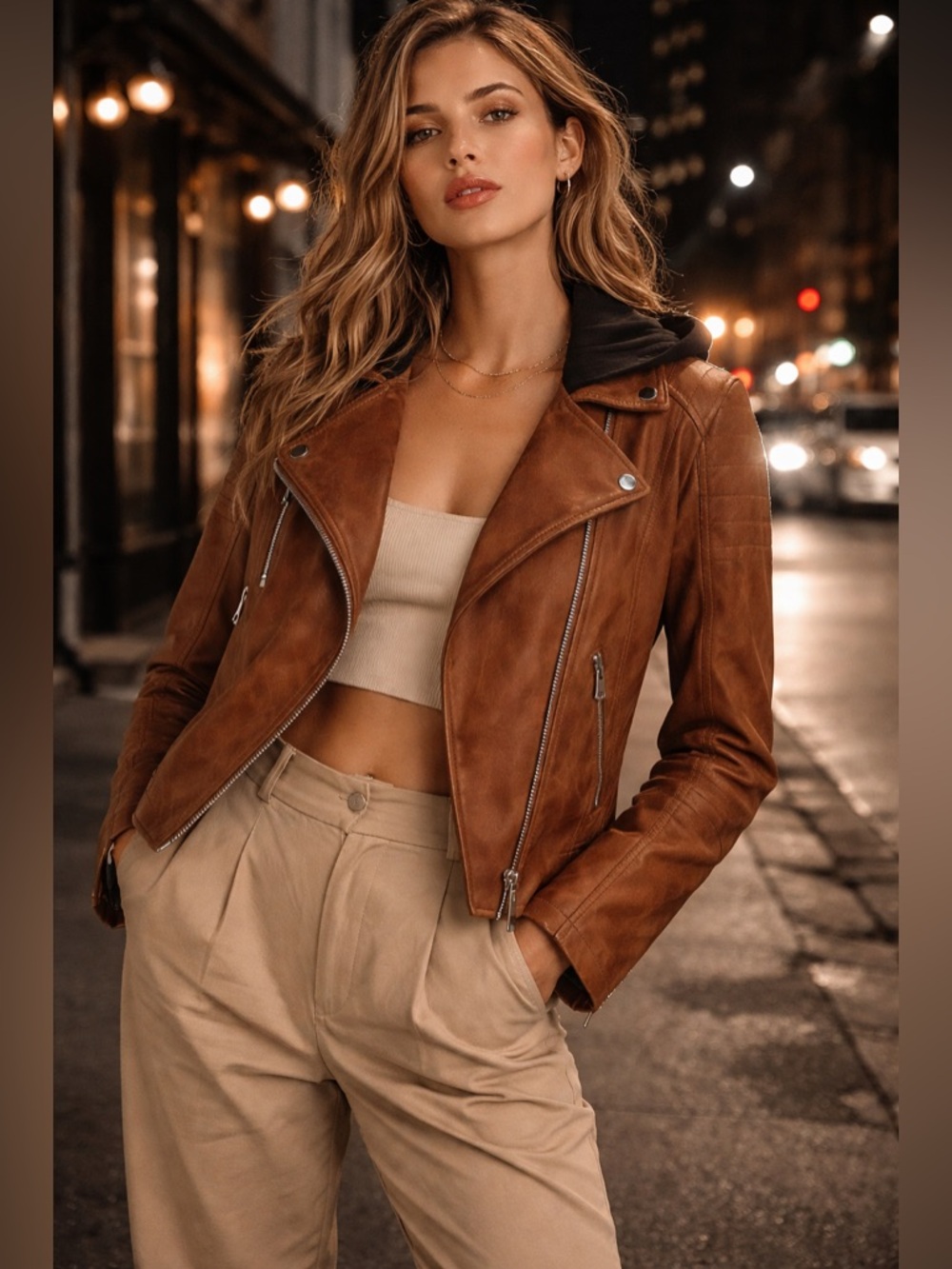 Free People Harriet Hooded Vegan Leather Brown Moto Jacket Small Biker NWT E